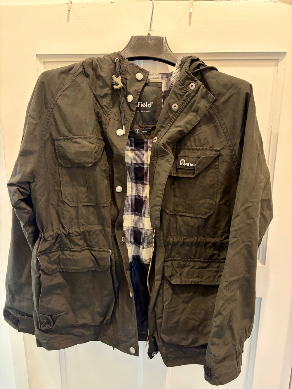 Madewell X Penfield Black Hooded Field Jacket with Plaid Lining